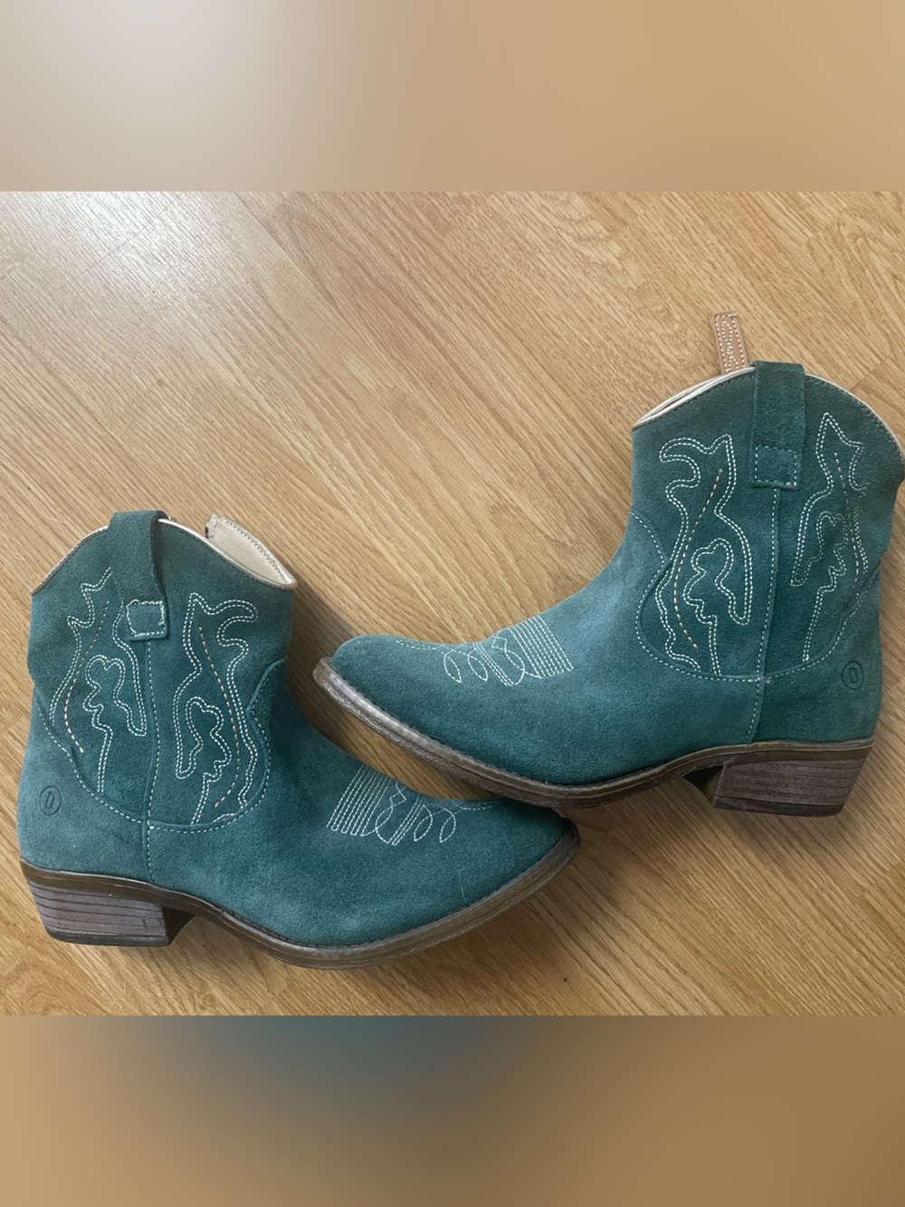 Teal Suede Western Ankle Boots